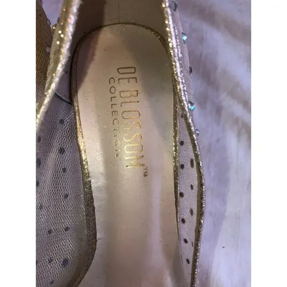 Kitten Heel Crystal Studded Pumps Size 8 Mesh Hurley Davids Bridal Nude Wedding - Picture 5 of 8